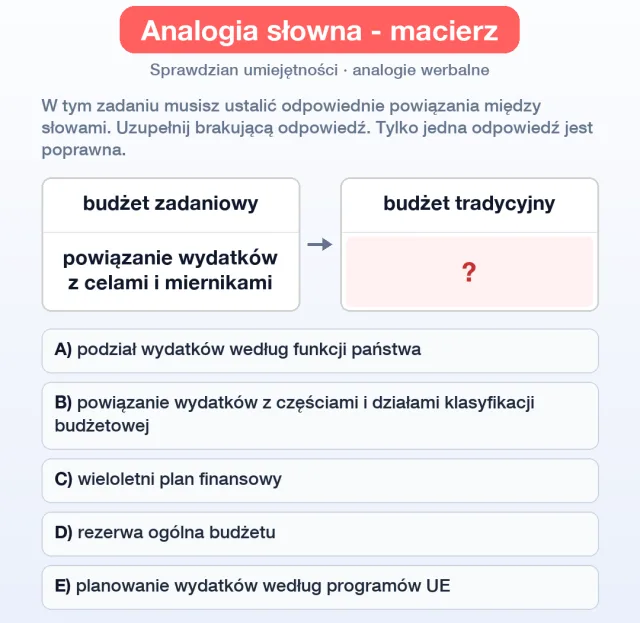 Przykładowe zadanie: analogia słowna - macierz
