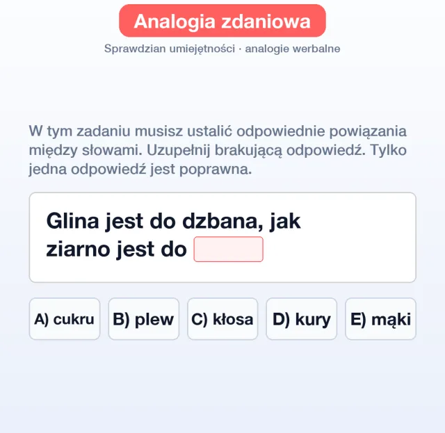 Przykładowe zadanie: analogia zdaniowa