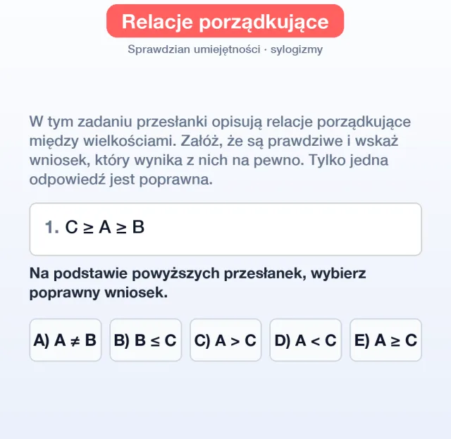 Przykładowe zadanie: relacje porządkujące